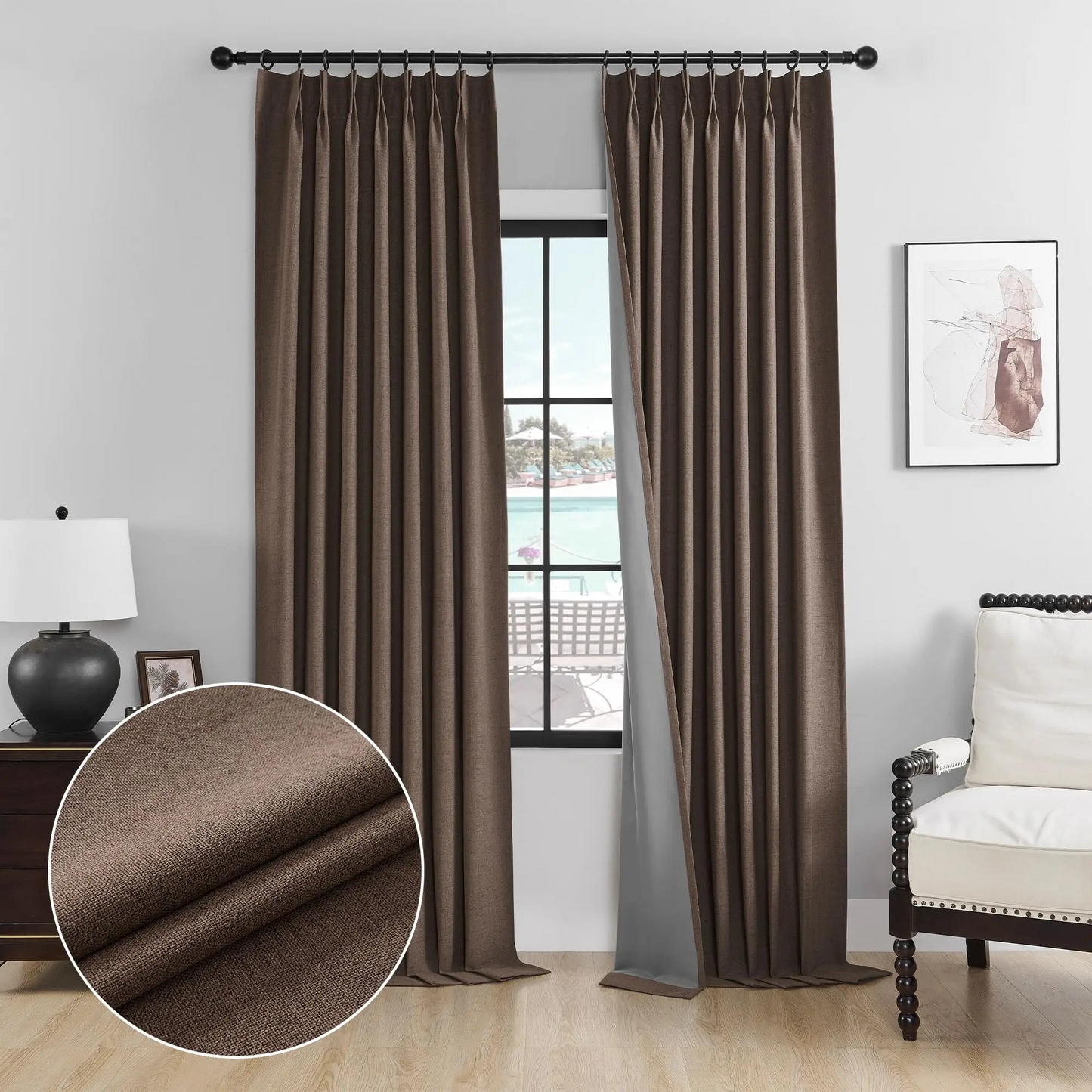 Premium Ring Linen Blackout Curtain Drapes