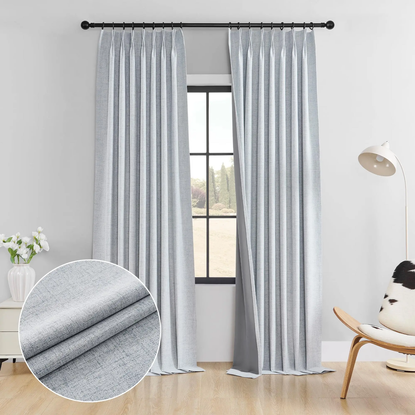 Premium Ring Linen Blackout Curtain Drapes