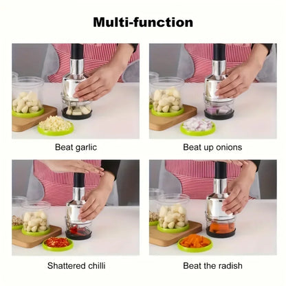 304 Stainless Steel Manual Garlic Press Vertical Hand Cutter Chopper for Onion Nuts Vegetable Food with Storage Kitchen Tool