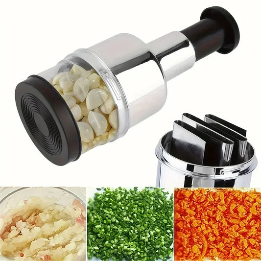 304 Stainless Steel Manual Garlic Press Vertical Hand Cutter Chopper for Onion Nuts Vegetable Food with Storage Kitchen Tool